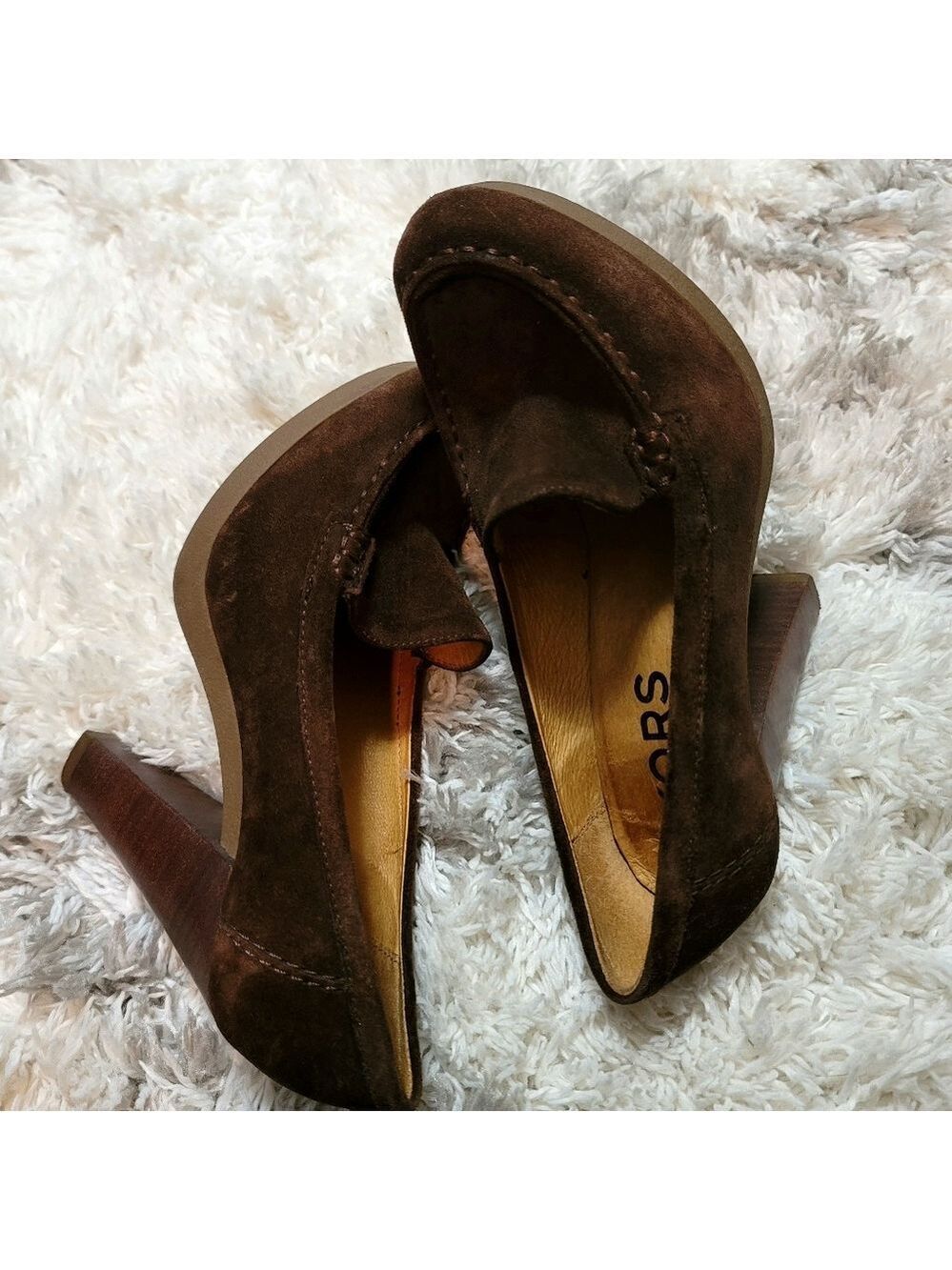 KORS Michael Kors Brown Suede Dolly Loafers with Stack Heel Size 6 M